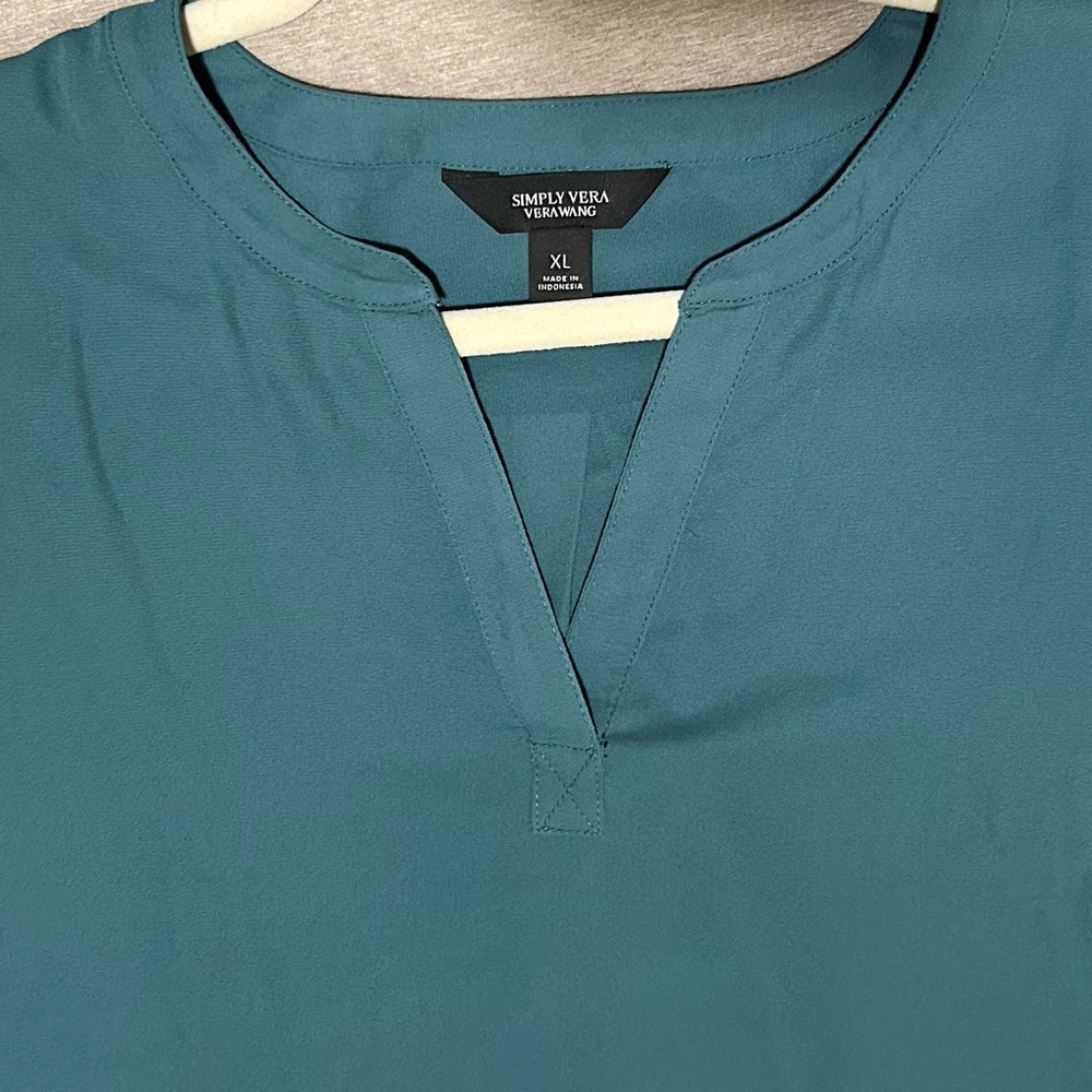 Simply Vera Wang Teal Roll Tab Relaxed Blouse - Picture 9 of 12